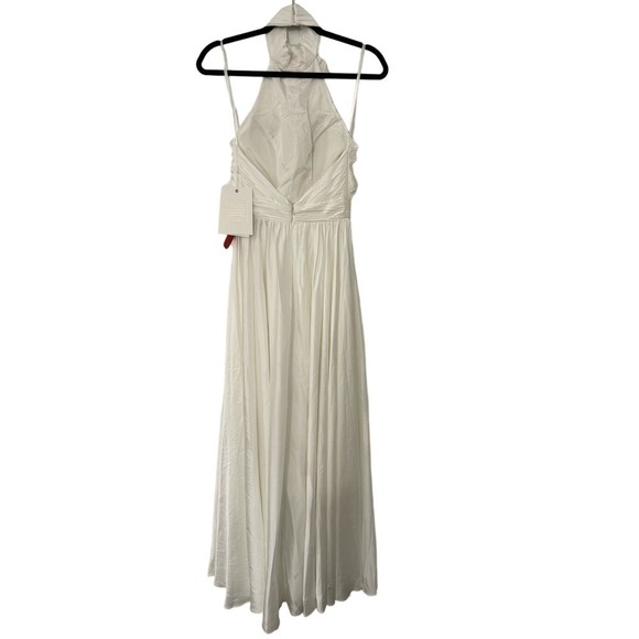 Mac Duggal Size 0 $398 NWT Rosette Halter White Chiffon Pleated Gown - Picture 5 of 12